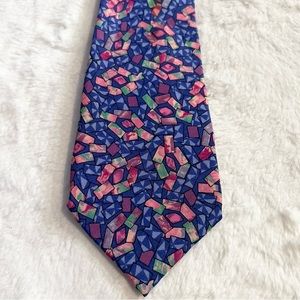 Vintage MISSONI Stained Glass Mosaic Pattern Tie Blue Pink Purple Green